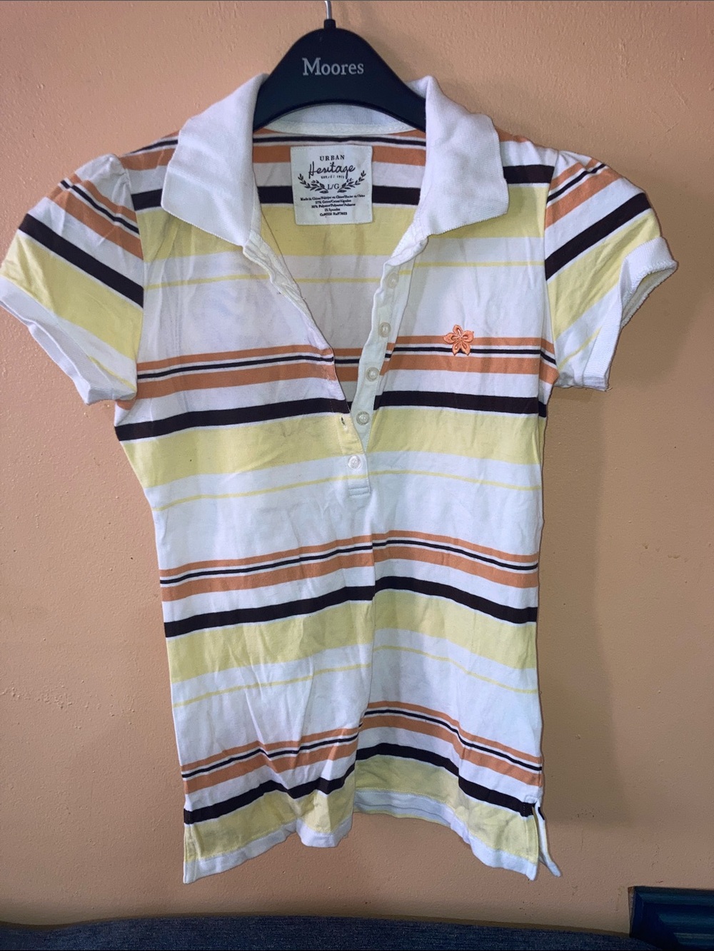 Y2K Urban Heritage Women's Yellow, White & Brown Striped Polo Shirt